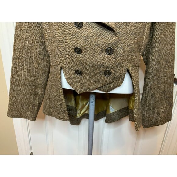 Great Scot! Lady Mary Brown Herringbone Wool Tweed Double Breasted Jacket Sz 12 - Picture 4 of 7
